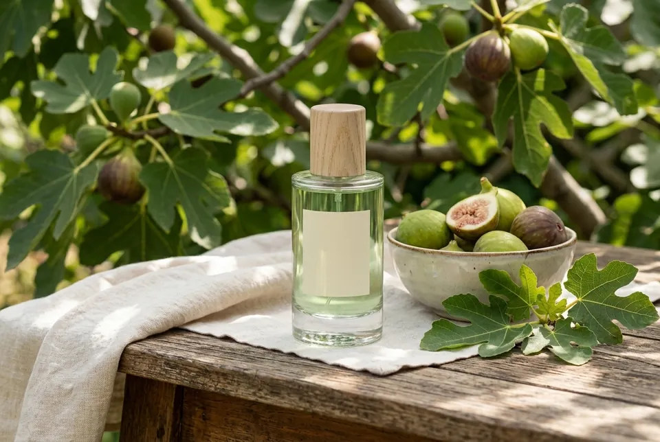 Figue Lente on a garden table under a fig tree with a bowl of fresh figs and a linen cloth
